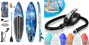 SereneLife Inflatable Stand Up Paddle Boardwith Premium SUP Accessories & Carry Bag | Wide Stance, Bottom Fin & Serene Life Digital Electric Air Pump Compressor- SereneLife SLPUMP20