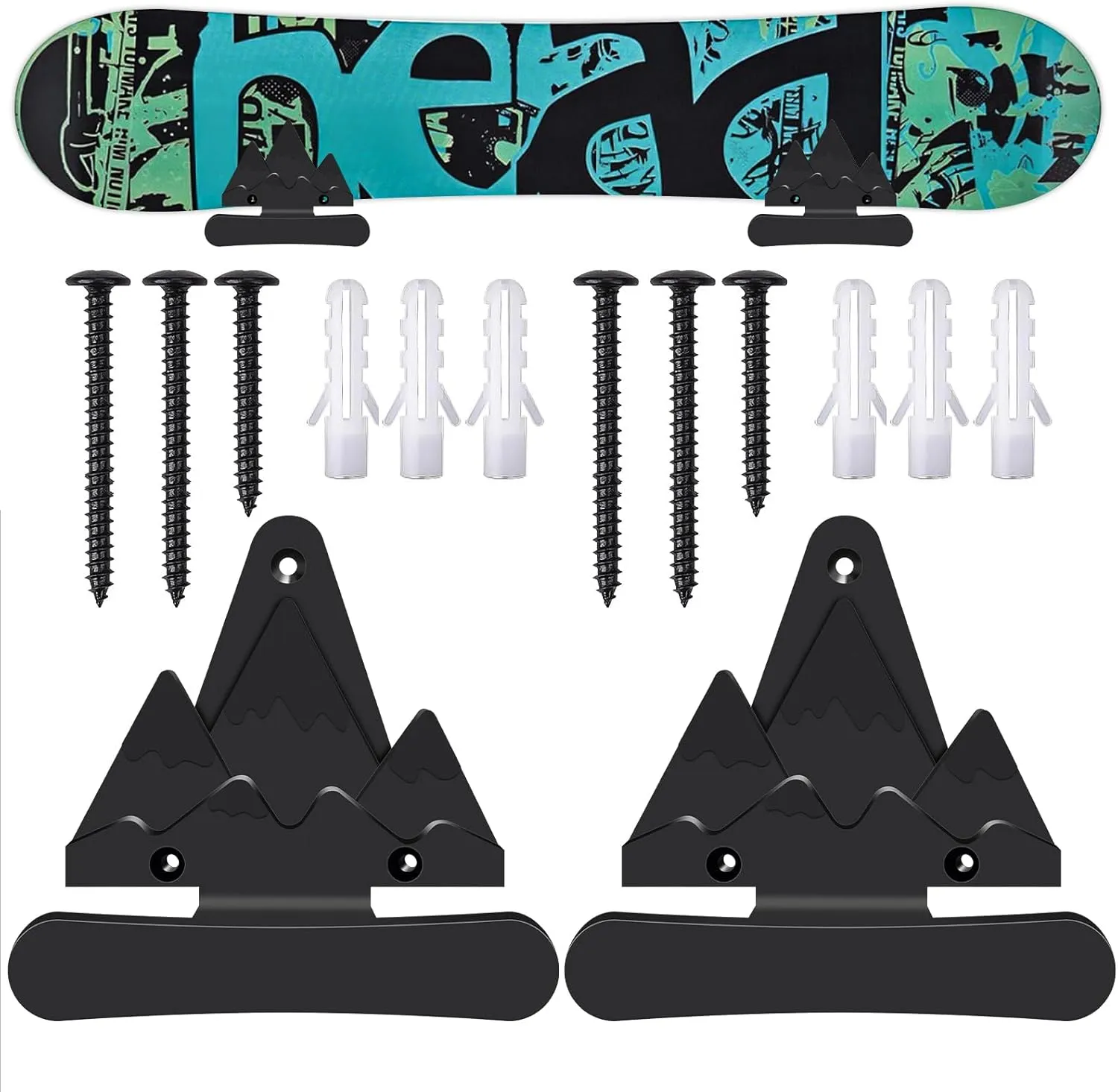 Snowboard Wall Mount with Hooks, Snowboard Rack, Fits Any Board, Safely Store and Display Your Skis, Wall Art