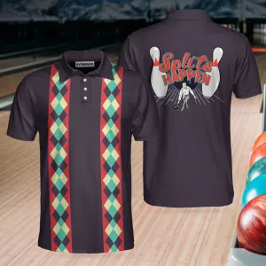 Splits Happen Bowling Polo Shirt, Plaid Pattern Polo Bowling Style Shirt For Male Bowlers, Simple Shirt Design Coolspod