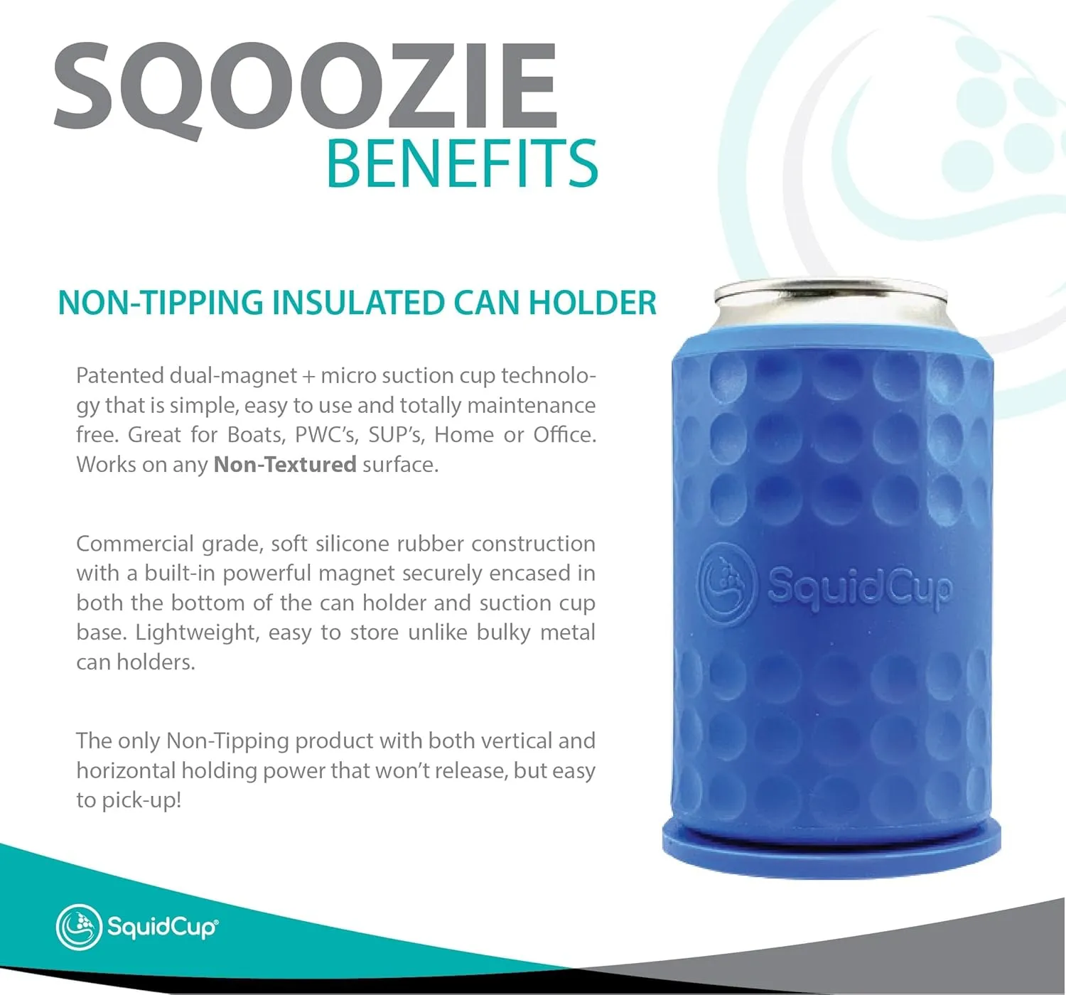 Sqoozie Non-Tipping Insulated Boat Can Holder (Island Blue, Standard) Portable, Magnetic & Suction for SUP's, Kayaks, RVs, ATV, Garage and More