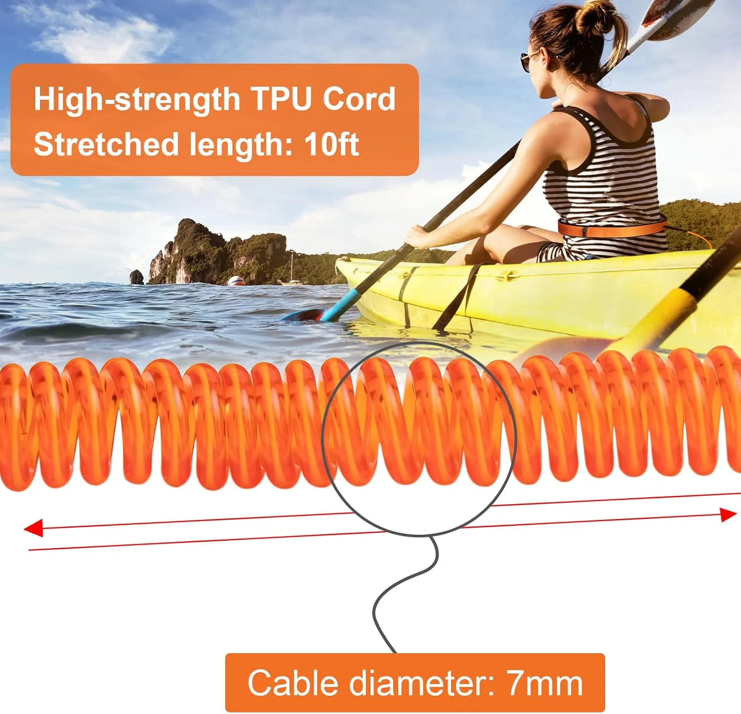 Surfboard Waist Leash 7mm Thick 10ft Coiled Surf Board Leash SUP Stand Up Paddleboard Leash