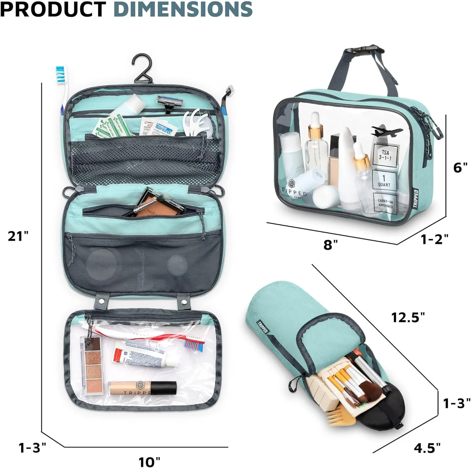 Toiletry Bag Kit Set: Hanging Travel Toiletry Bag   311 TSA Cosmetic Liquid Bag   Ultralight Accessory Organizer Pouch