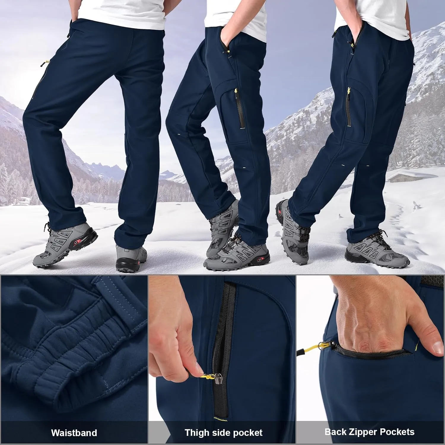 Toomett Men's hiking Snow Pants Skiing Winter Insulated Fleece lined Outdoor Water Repellent camping,walking,fishing