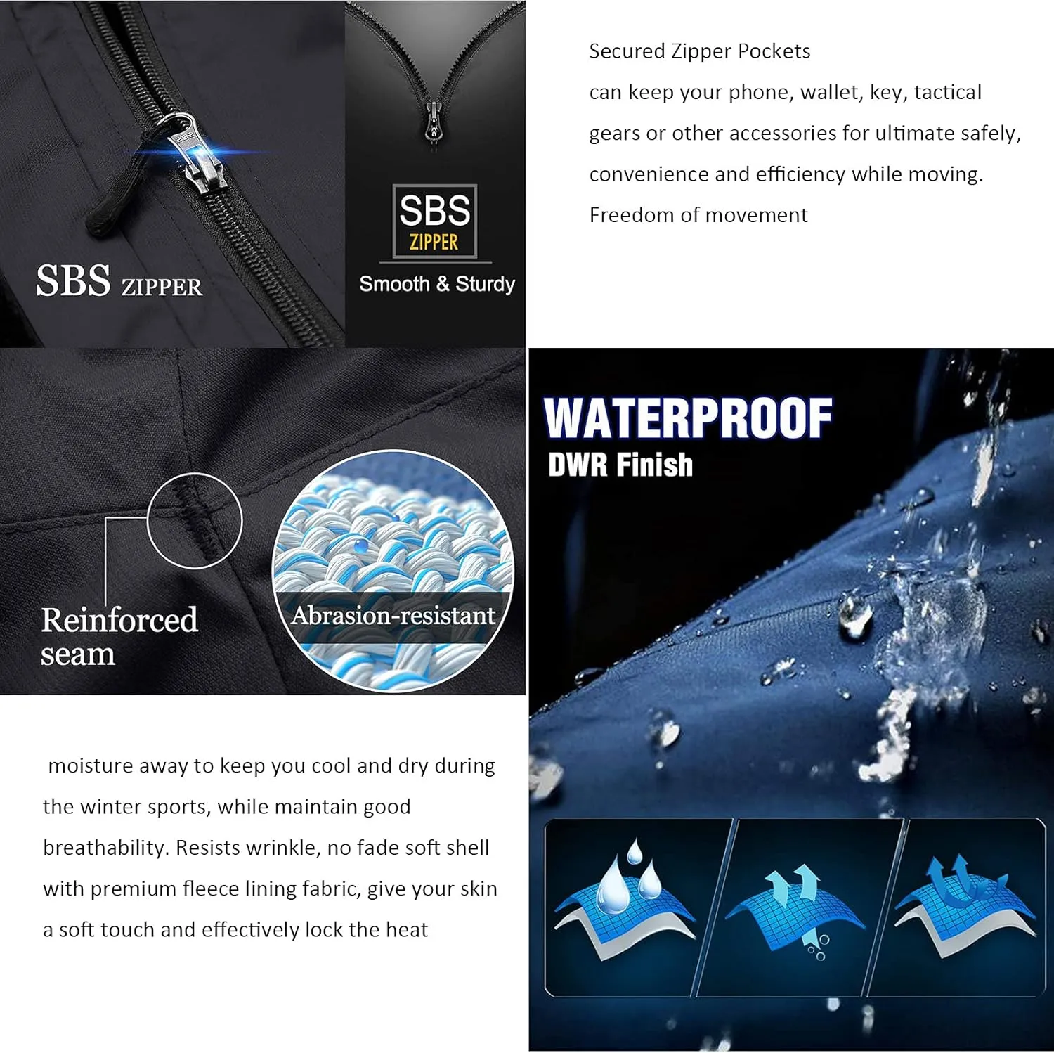 Toomett Men's hiking Snow Pants Skiing Winter Insulated Fleece lined Outdoor Water Repellent camping,walking,fishing