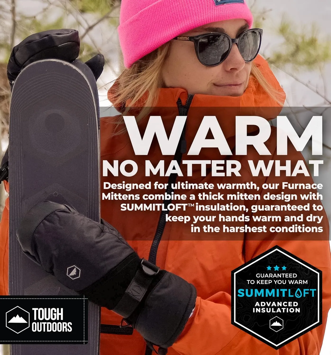 Tough Outdoors Winter Ski Mittens Men & Women - Adult Snow Mitts for Cold Weather - Waterproof Gloves Snowboarding, Skiing