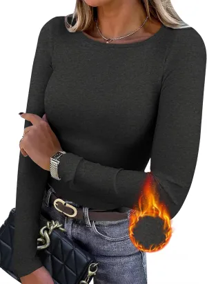 WIHOLL Long Sleeve Thermal Shirt for Women Light Fleece Tops Spring 2025 Crew Neck Casual Basic T-Shirts