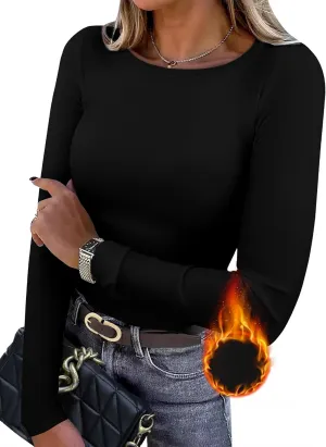 WIHOLL Long Sleeve Thermal Shirt for Women Light Fleece Tops Spring 2025 Crew Neck Casual Basic T-Shirts