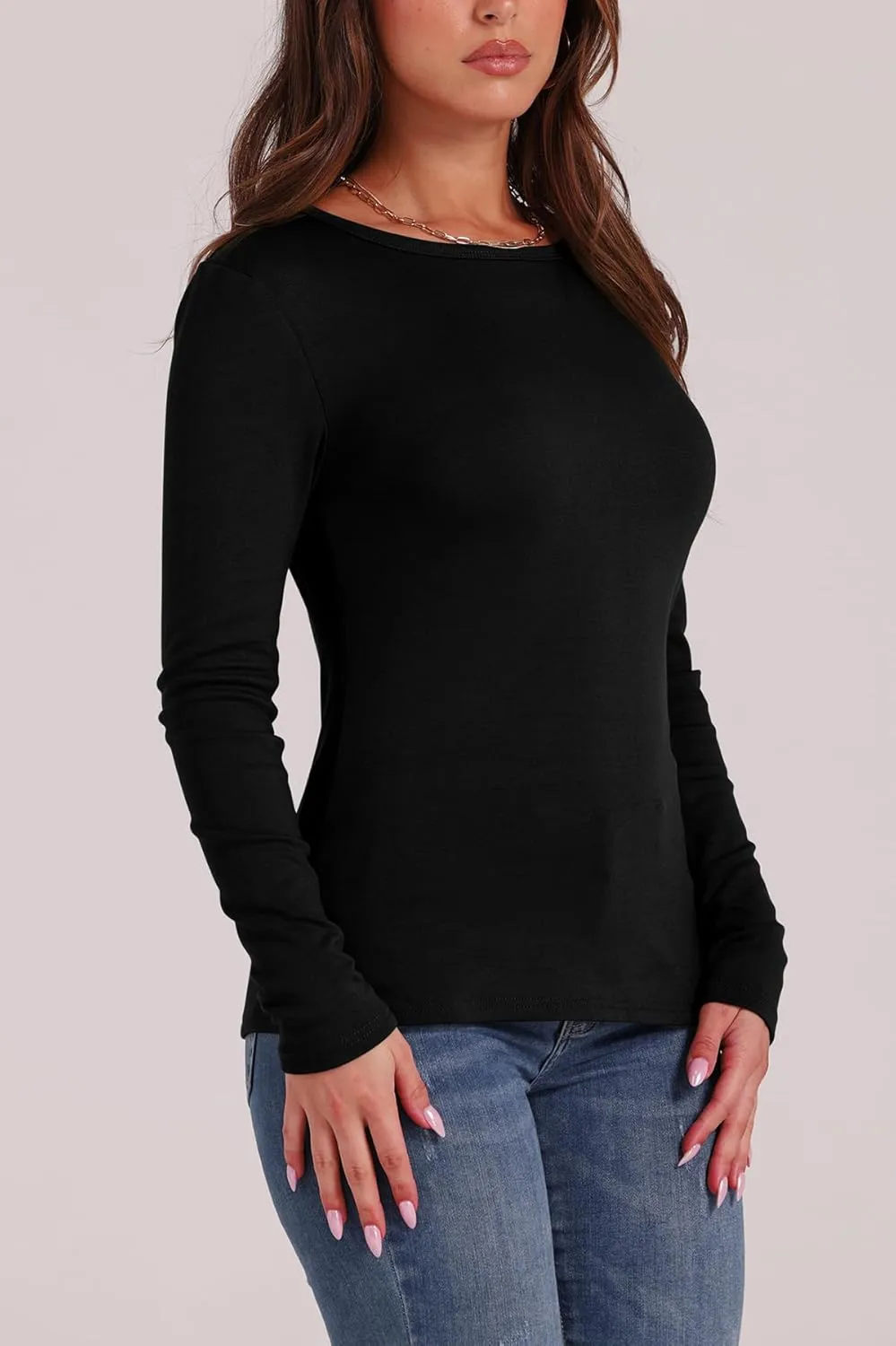 WIHOLL Long Sleeve Thermal Shirt for Women Light Fleece Tops Spring 2025 Crew Neck Casual Basic T-Shirts